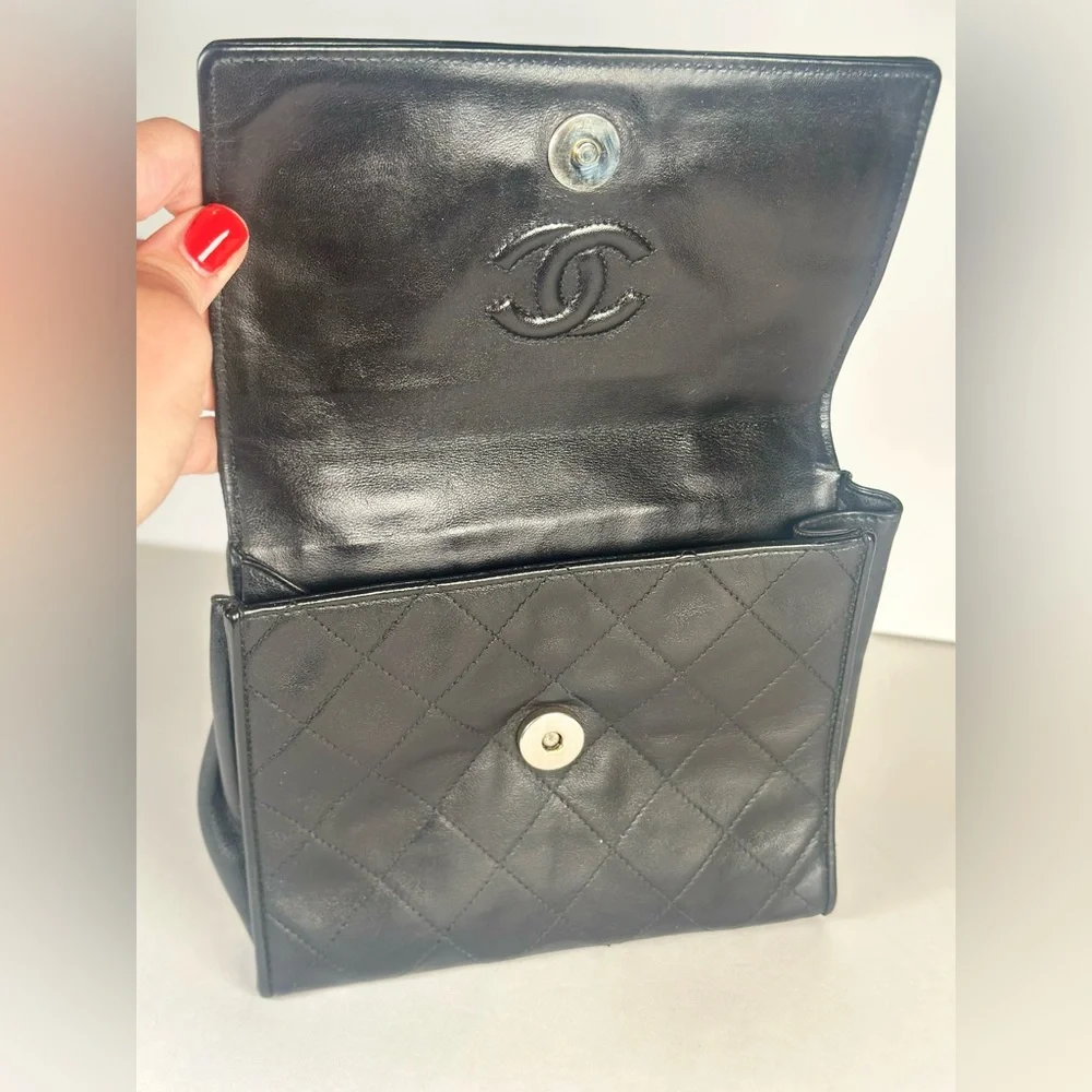 Authentic CHANEL Black Quilted Leather Crossbody Vintage